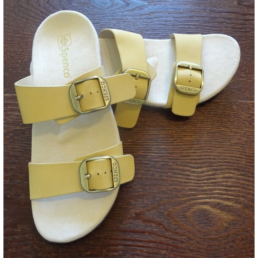 Spenco Women's Vista Slide Leather Orthotic Sandals Yellow 9B NWOT